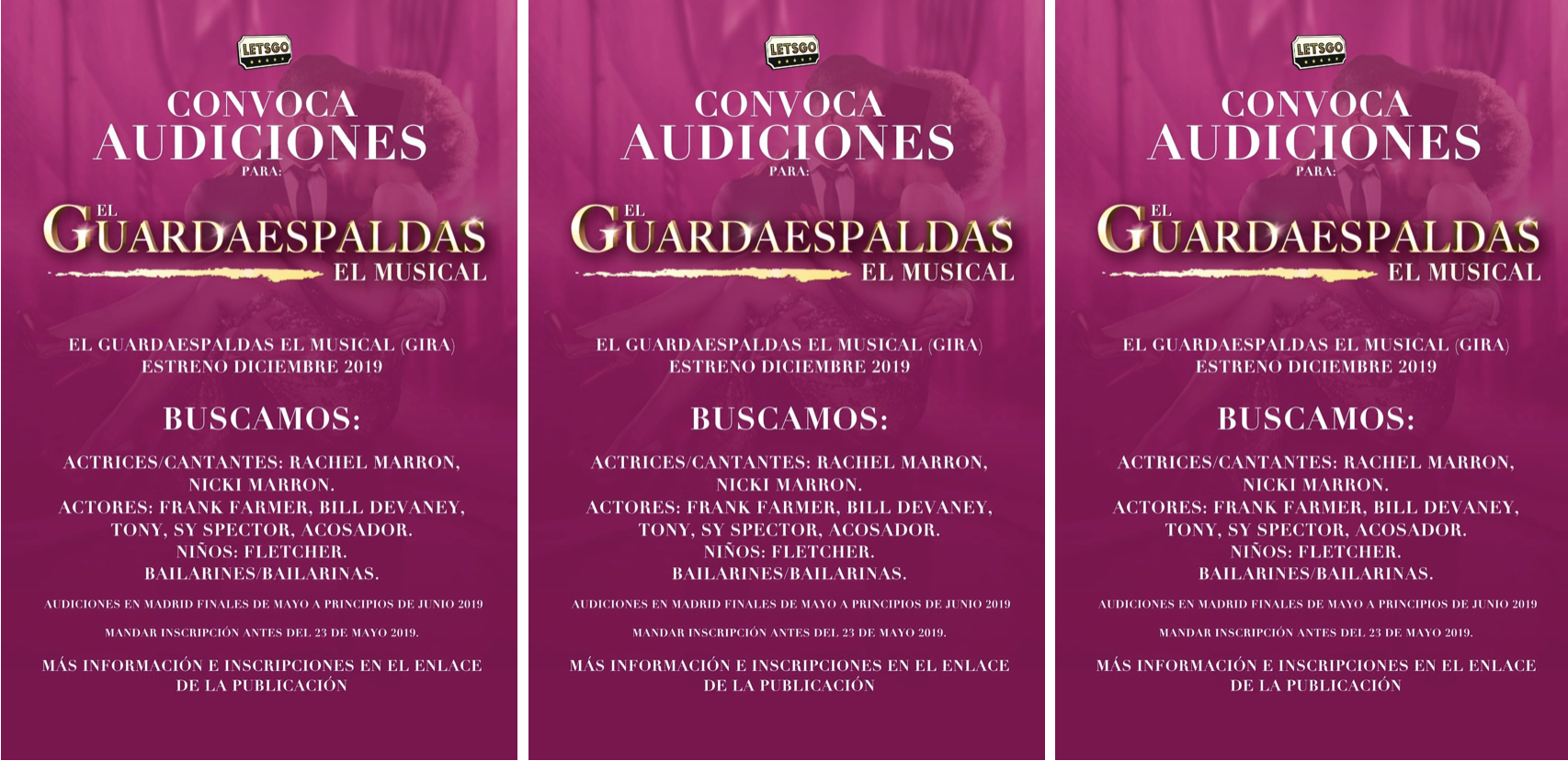 “EL GUARDAESPALDAS, El Musical”, LetsGo convoca audiciones