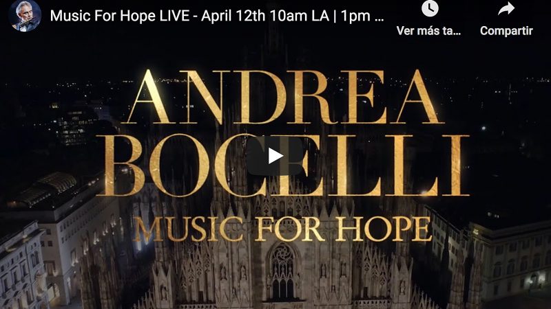 Andrea Bocelli cantará al mundo en directo desde el Duomo de Milán