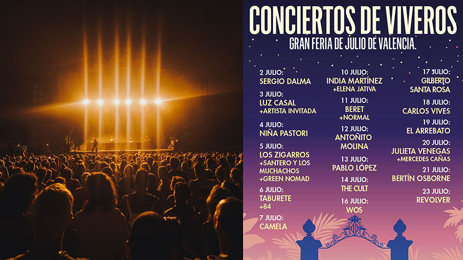 Julieta Venegas, Pablo López, The Cult, Carlos Vives, Sergio Dalma, Niña Pastori y Revolver se dan cita en los Conciertos de Viveros