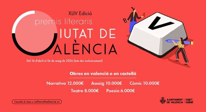 El Ayuntamiento abre el plazo de presentación para los Premios Literarios Ciutat de València 2026